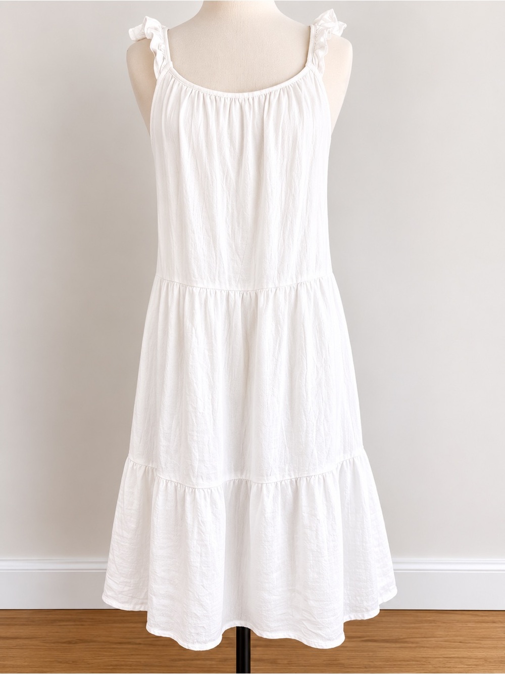 Dreamers White Ruffle Strap Tiered Midi Dress
